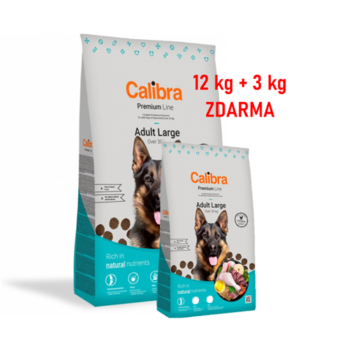 Calibra Dog Premium Line Adult Large 12 kg + 3 kg Zdarma Granule Calibra Premium Adult Large 12 kg + 3 kg Zdarma.