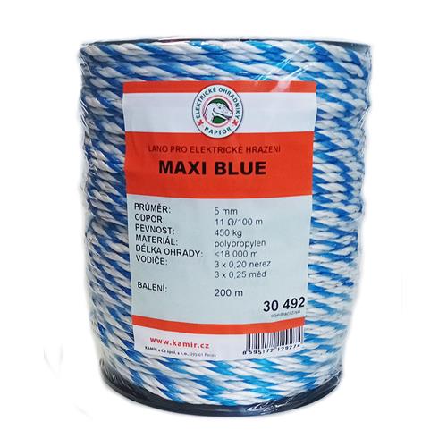 Polypropylenové lano pro elektrické ohradníky 5 mm MAXI BLUE Polypropylenové lano pro elektrické ohradníky 5 mm MAXI BLUE