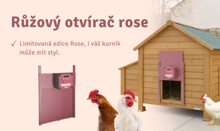 Růžový otevírač dvířek do kurníku rose